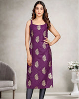 Sleeveless Foil Leaf Print Rayon Daily Wear Kurti
