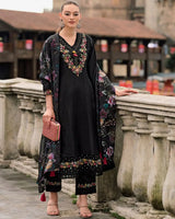 Roman Silk Floral Embroidered Suit with Tabby Silk Dupatta