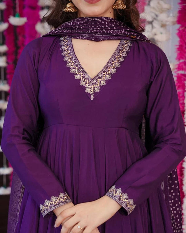 Regal Chinon Anarkali Suit with Digital Bandhani Dupatta