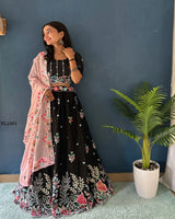 Floral Embroidered Black Lehenga Choli