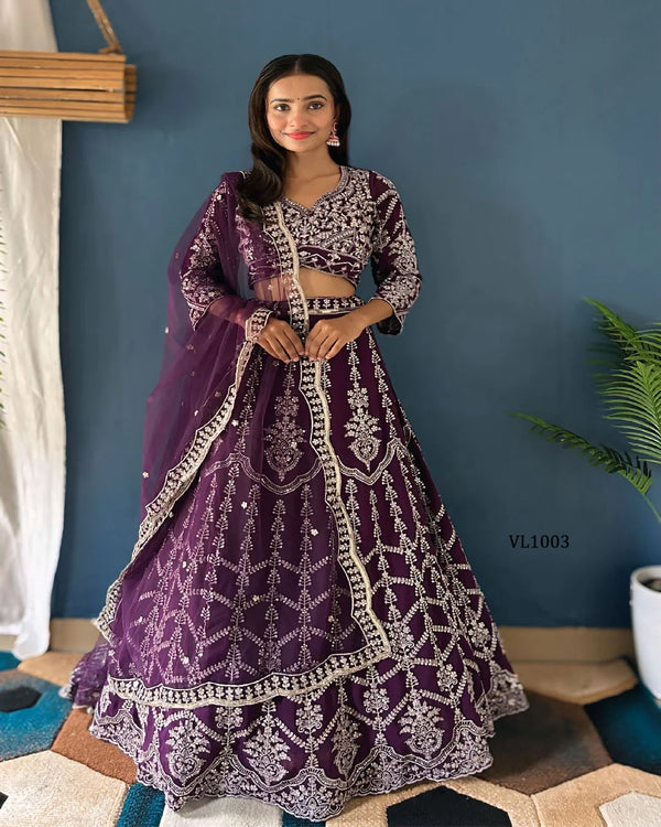 Regal Purple Embroidery Sequence Lehenga Set