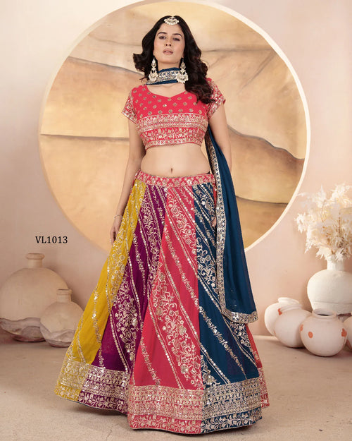 Dazzling Multi-Panel Faux Georgette Lehenga Choli for - Front View
