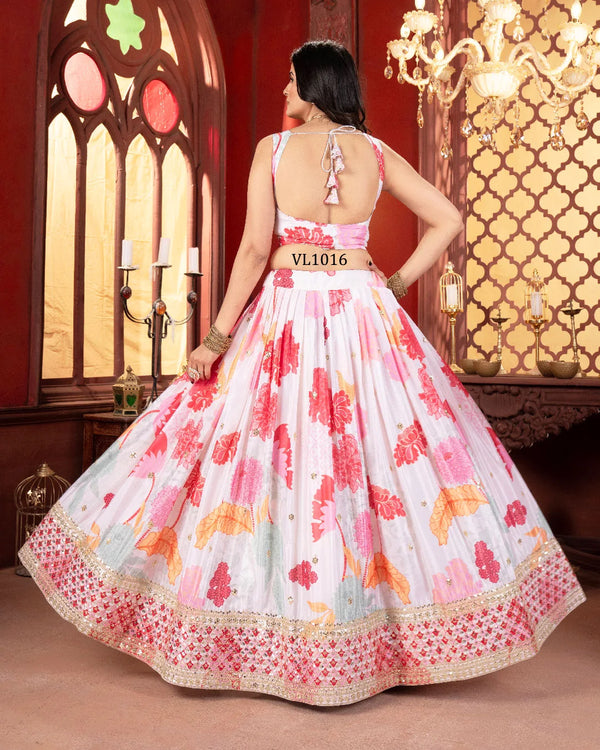 Vibrant Floral Chinon Lehenga Set for Wedding Functions