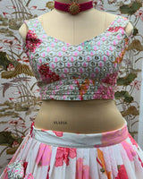 Vibrant Floral Chinon Lehenga Set for Wedding Functions