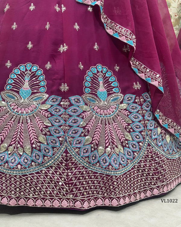Magenta Faux Georgette Sequin Peacock Lehenga Choli for Sangeet