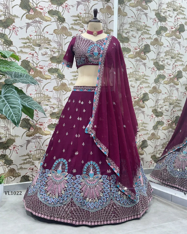 Magenta Faux Georgette Sequin Peacock Lehenga Choli for Sangeet