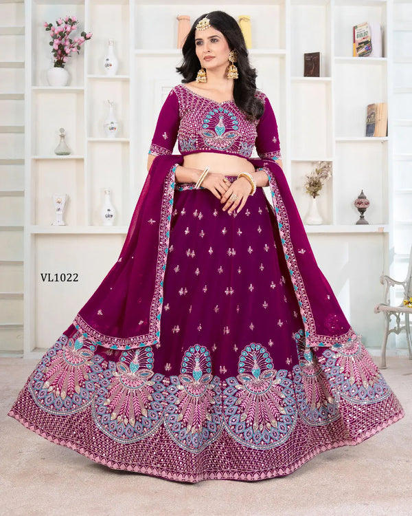 Magenta Faux Georgette Sequin Peacock Lehenga Choli for Sangeet