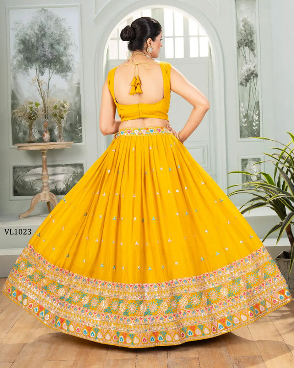 Mustard Star Georgette Sequin Lehenga Set for Festivals