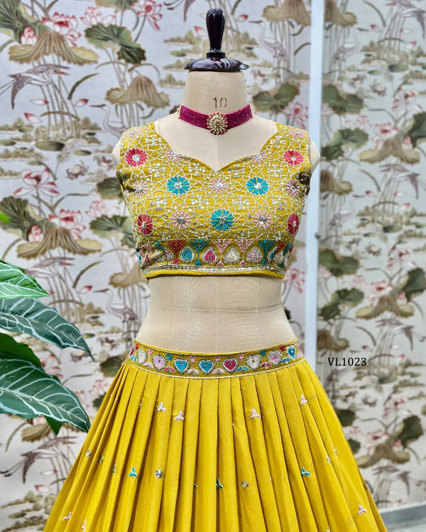 Mustard Star Georgette Sequin Lehenga Set for Festivals