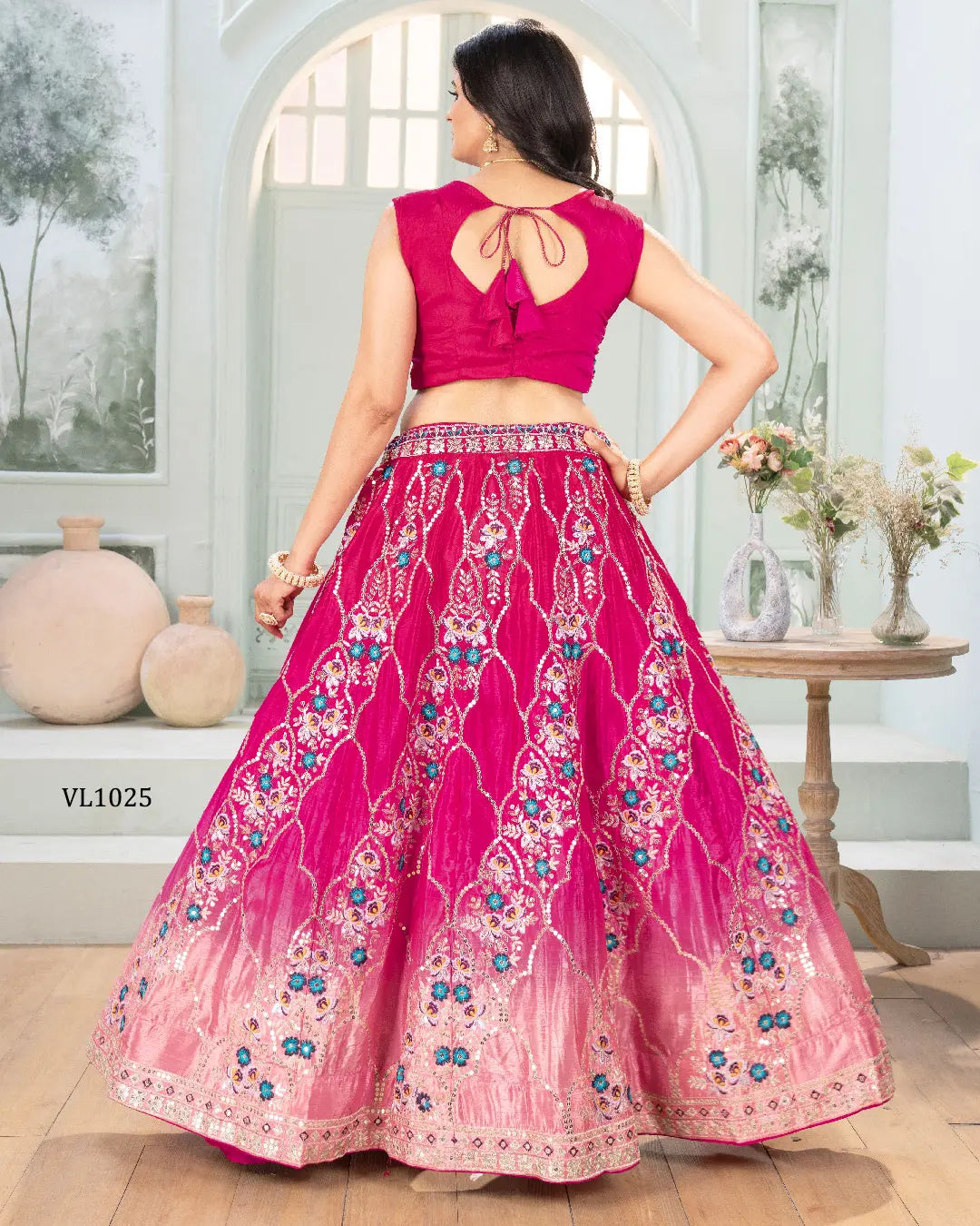 Pink Ombré Chinon Embroidery Lehenga for Festive Wear