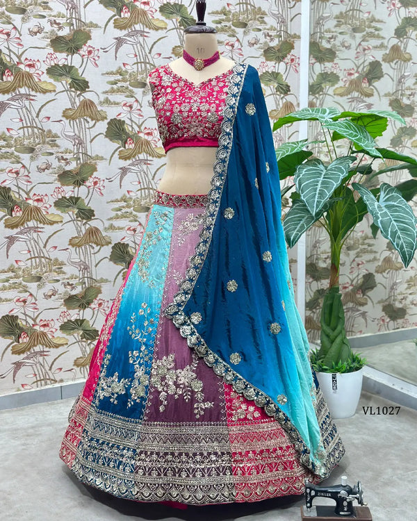 Vibrant Chinon Embroidered Lehenga Choli for Weddings