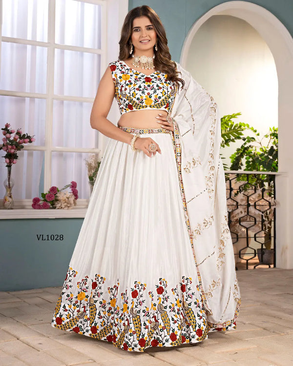 White Chinon Floral Embroidered Lehenga Choli for Wedding