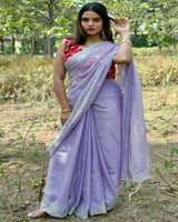 Elegant Organza Sequin Saree with Contrast Blouse for Parties