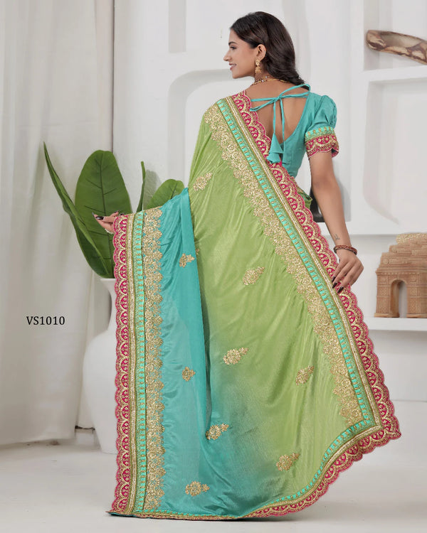 Royal Chinon Silk Embroidered Saree with Heavy Codding Border