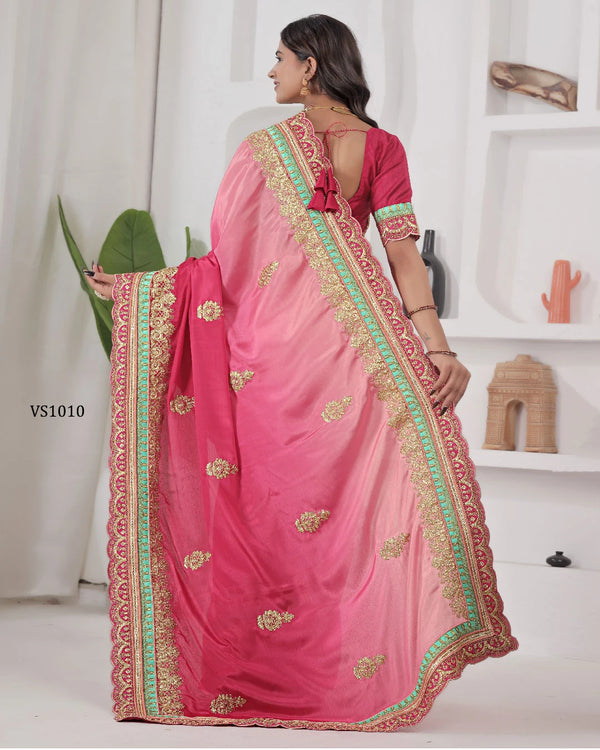 Royal Chinon Silk Embroidered Saree with Heavy Codding Border