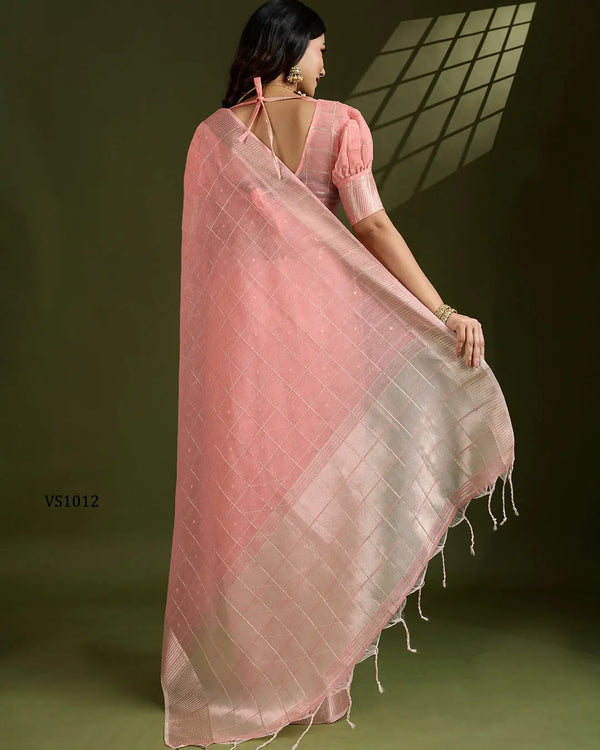 Soft Tissue Linen Silk Saree with Gota-Patti Checks