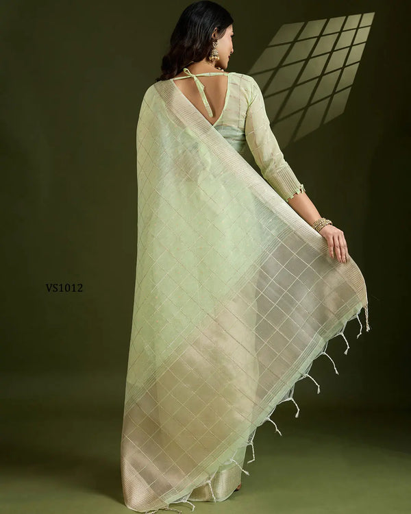 Soft Tissue Linen Silk Saree with Gota-Patti Checks