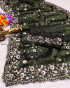 Radiant Emerald Sheer Barbari Silk Saree – Party & Festive Glamour