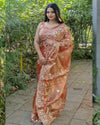 Radiant Emerald Sheer Barbari Silk Saree – Party & Festive Glamour